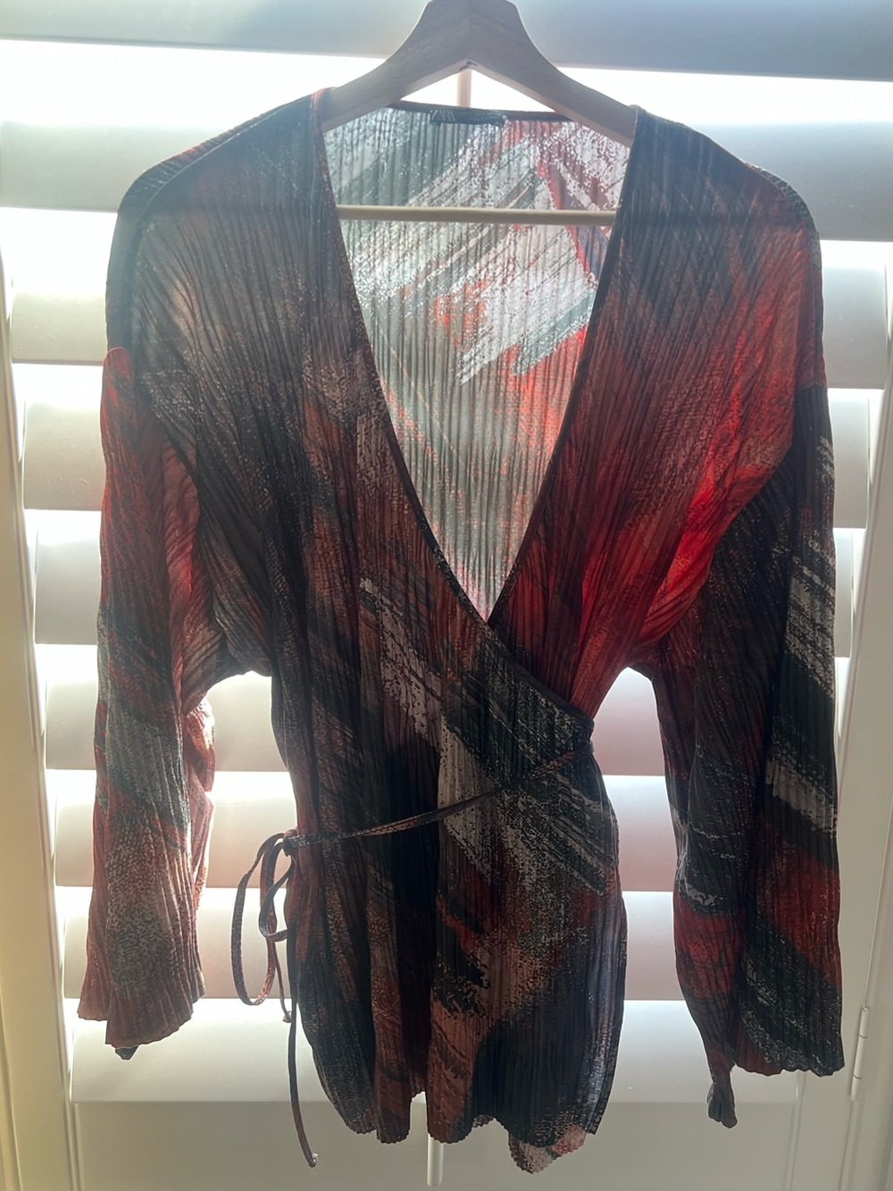 Women's Wrap-Style Textured Top Kimono in Rust & Olive Size S